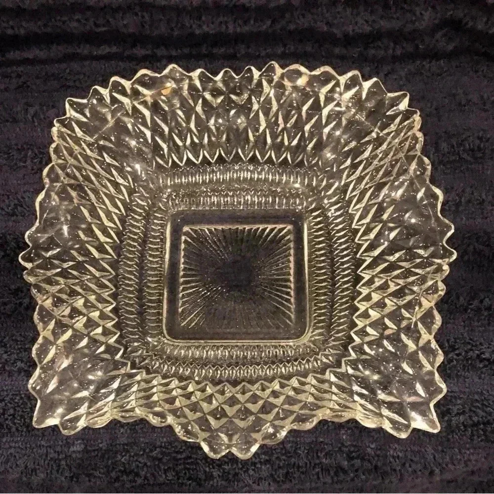 Ruffled Cut Glass 7" Candy Dish.  Clear color.  Pristine condition.